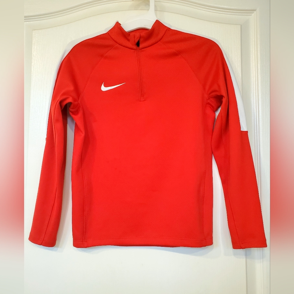 Nike Red Quarter-Zip Training Top with White Swoosh and Sleeve Stripes